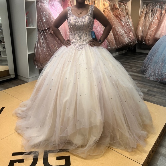 Elegant Cream Ball Gown with Beaded Details
